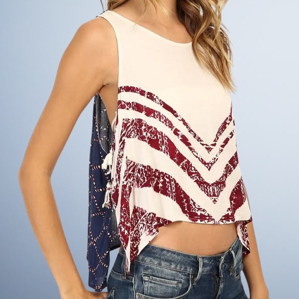 Free People Touch of Love Boho Chevron High-Low Patriotic Tank Top Small